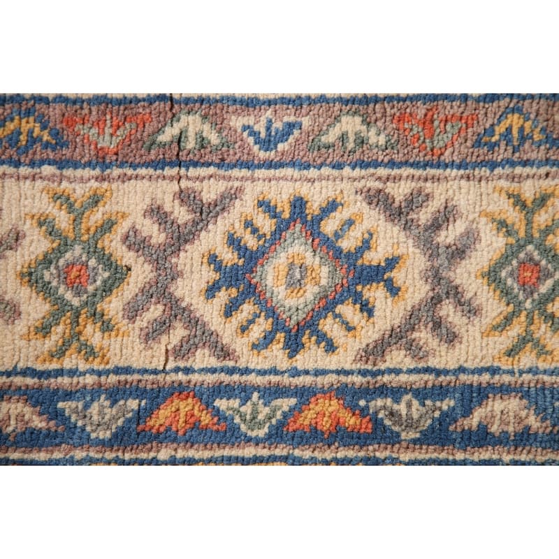Geometric Kazak Oriental Area Rug Hand-Knotted Wool Carpet - 4'1"x 6'0"