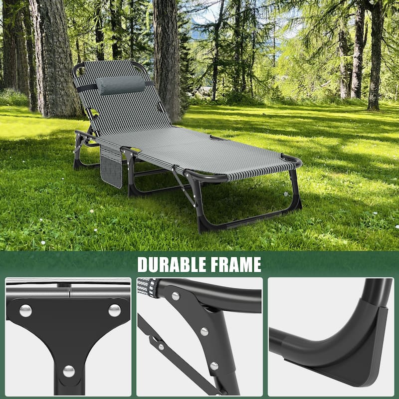 DoCred Camping Cot, Adjustable Reclining Folding Patio Chair Lounge - 75.2"x26.8"x11.8"