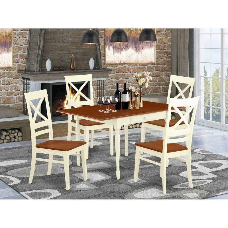 5-Piece Buttermilk and Cherry Solid Wood Top - Rectangular Dining Room Set - Seats 4