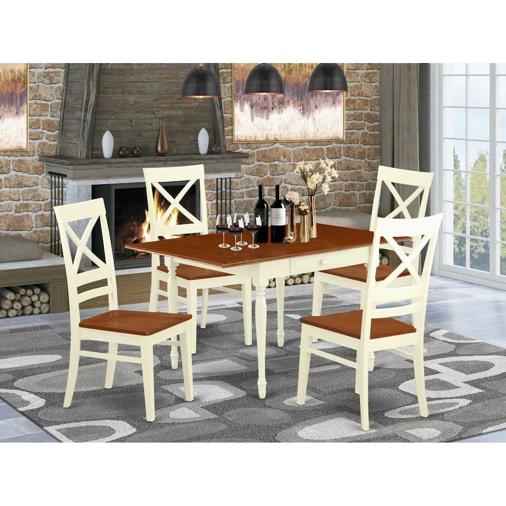 5-Piece Buttermilk and Cherry Solid Wood Top - Rectangular Dining Room Set - Seats 4