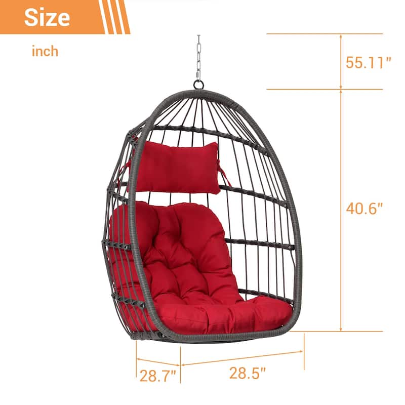 Outdoor Grey Wicker Foldable Swing Hammock Hanging Egg Basket Chair