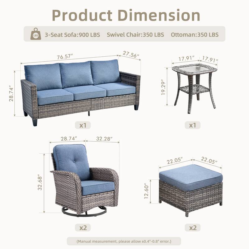 XIZZI 6-Piece Patio Furniture Conversation Set with Swivel Chairs
