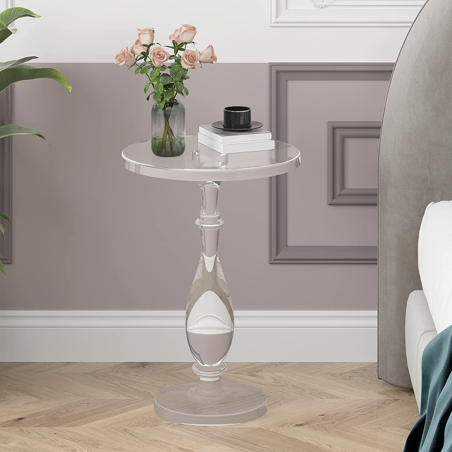 Acrylic pedestal outlet side table