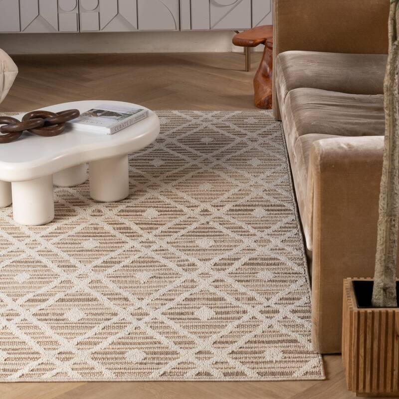Mone Abstract Shapes Weather Resistant Sleek Contemporary Outdoor Rug