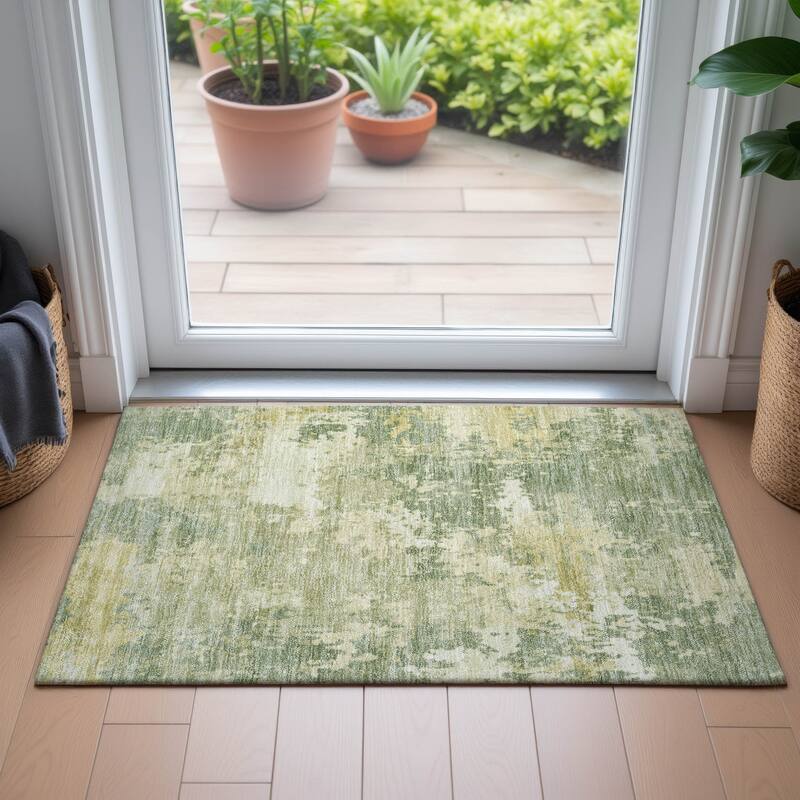 Machine Washable Indoor/Outdoor Contemporary Blend Chantille Rug