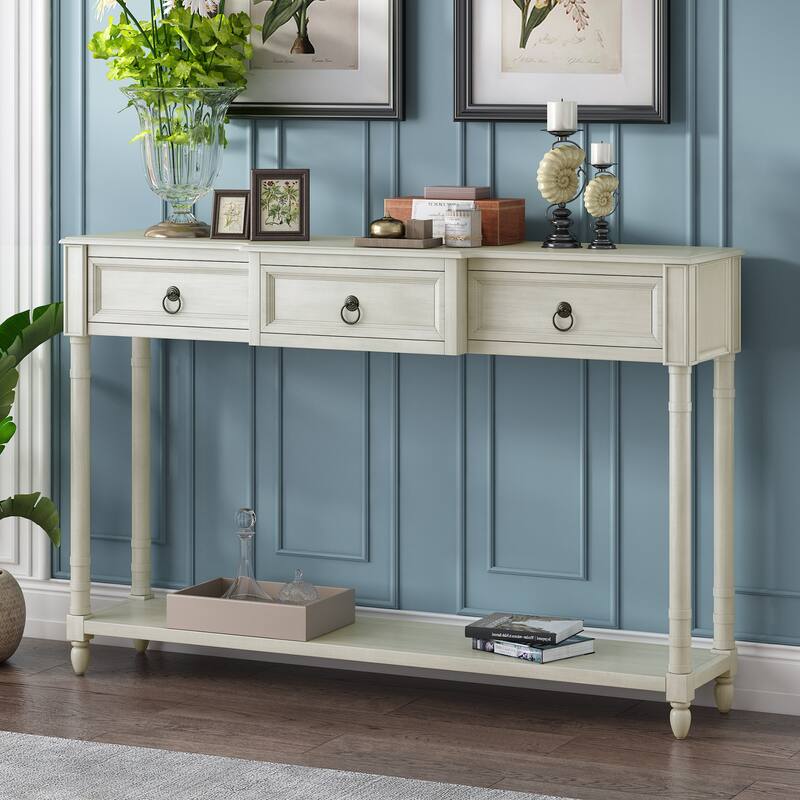 Console Table Sofa Table with Drawers for Entryway with Drawers and Shelf