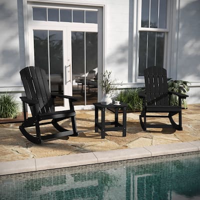 Set of 2 Poly Resin Adirondack Rocking Chairs with 1 Side Table