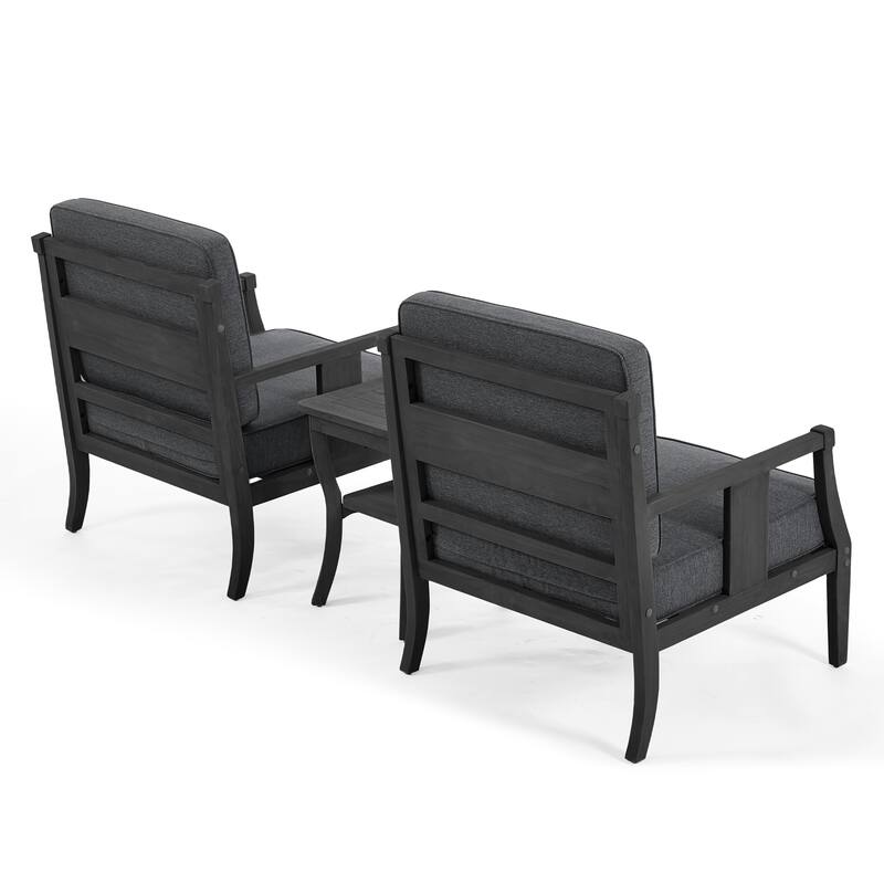 3-Piece Solid Teak Outdoor Patio Furniture Set Armchairs & Storage Table