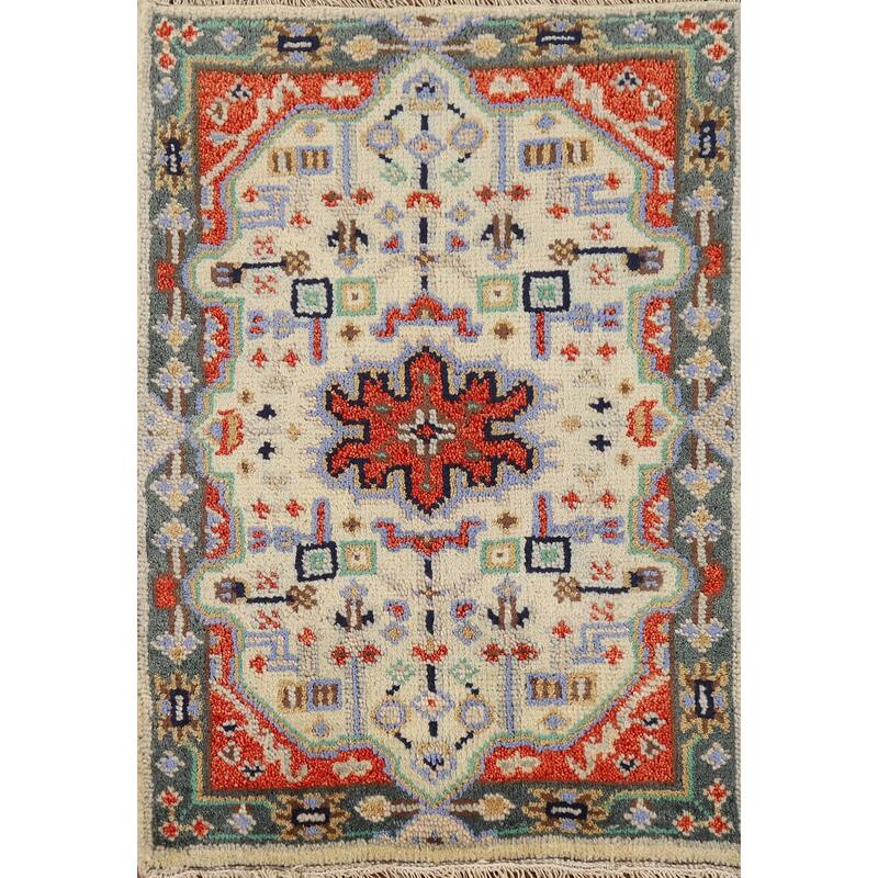 Geometric Kazak Indian Accent Rug Handmade Wool Carpet - 2'0" x 3'0"