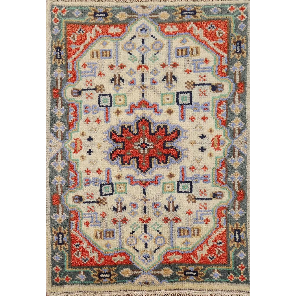 Geometric Kazak Indian Accent Rug Handmade Wool Carpet - 2'0" x 3'0"