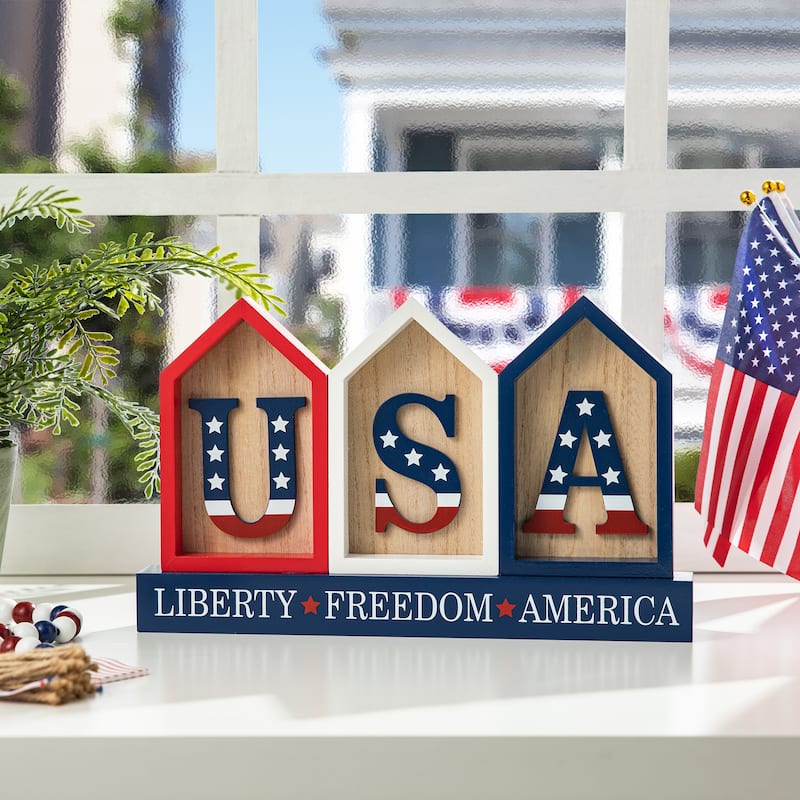 Glitzhome Patriotic Americana Flag USA Table Decor - USA House