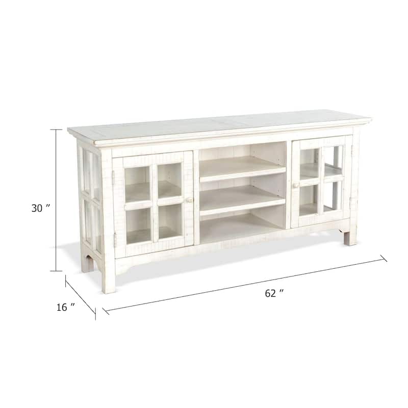 Kobe TV Stand Media Cabinet, Glass Doors, Farmhouse White 62 Inch