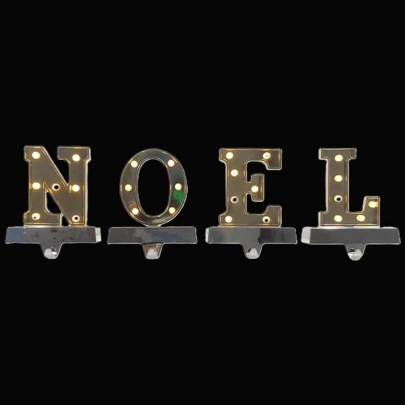 Set of 4 Gold and Silver LED Lighted "NOEL" Christmas Stocking Holder 6.5"