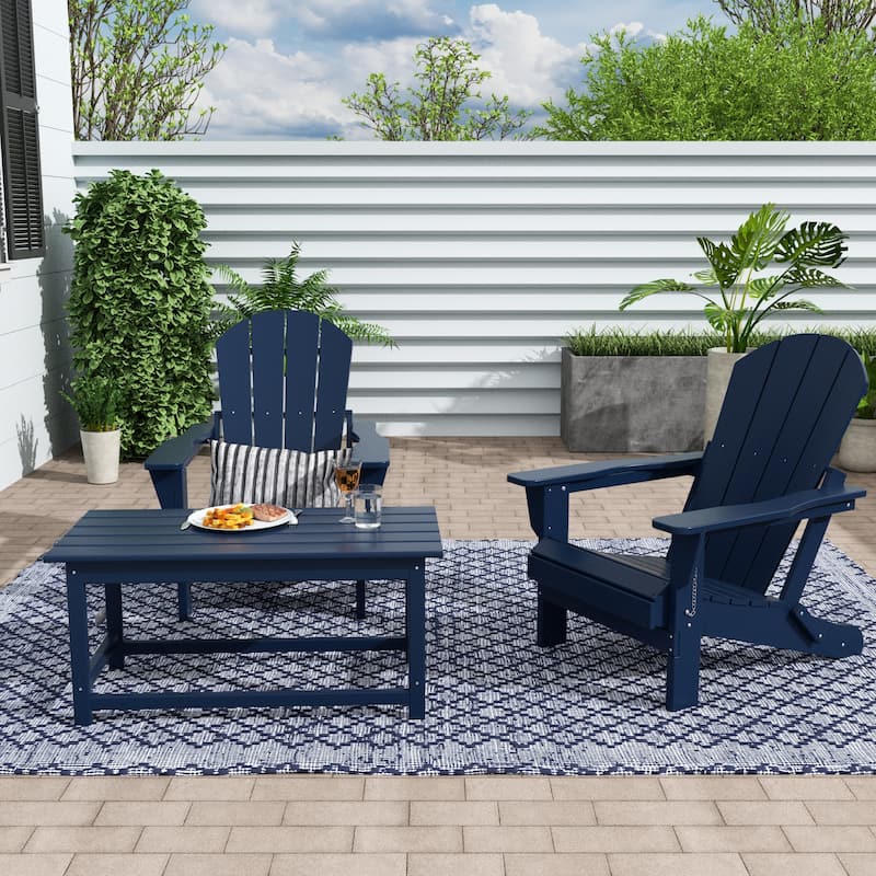 Laguna Hdpe All Weather Outdoor Patio Foldable Adirondack Chairs Conversation Set (3-Piece Set) - Navy Blue