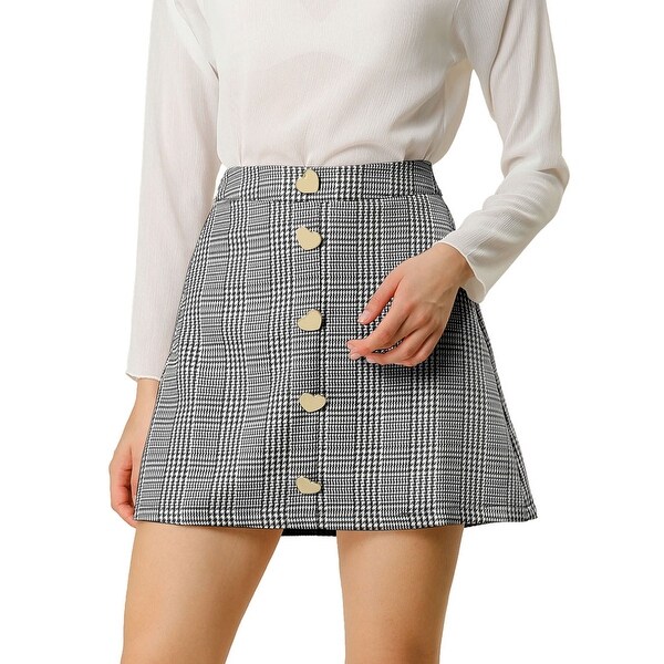 Women's Houndstooth Button Decor High Waist A-Line Mini Skirt. Opens flyout.