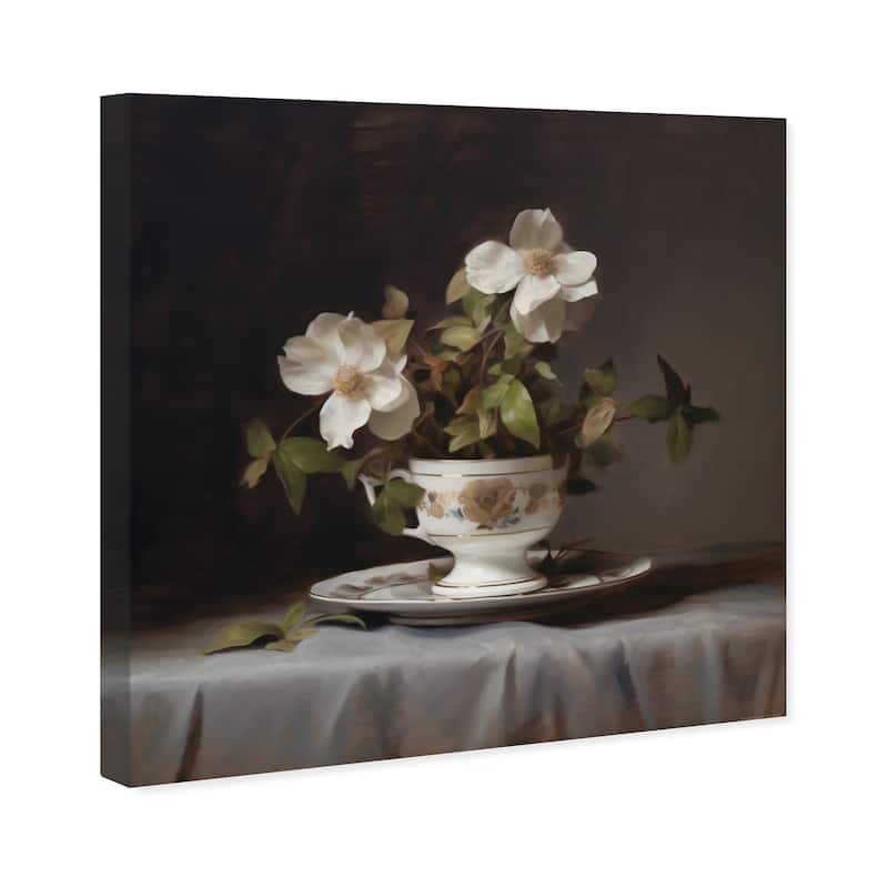 Wynwood Studio Canvas Floral and Botanical Jasmine smell at home White and Metallic Gold Traditional Wall Art Canvas Print