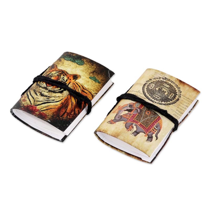 Novica Handmade Jungle Scene Paper Mini-Journals (Set Of 2)