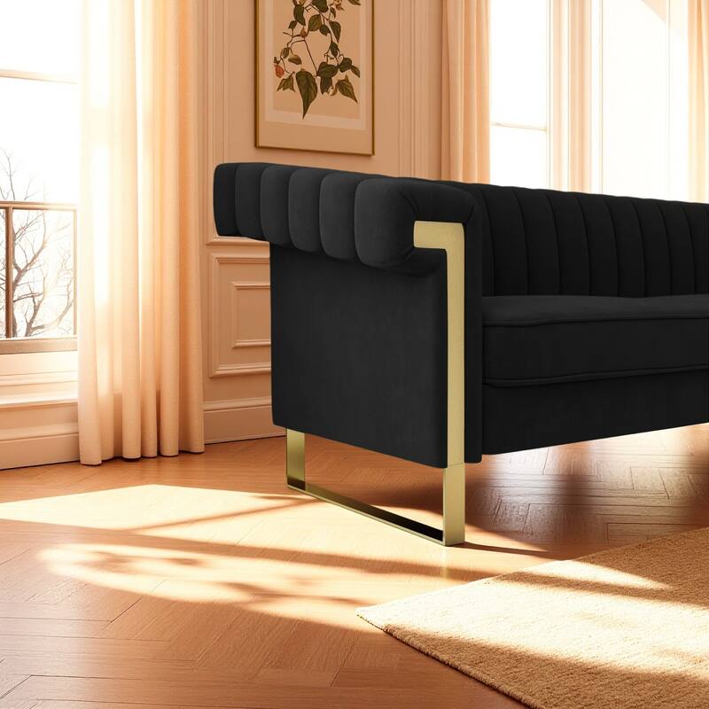 Velvet Sofa Couch for Living Room, Modern Loveseat Couch with Gold Accents, Apartment Chesterfield Sofa