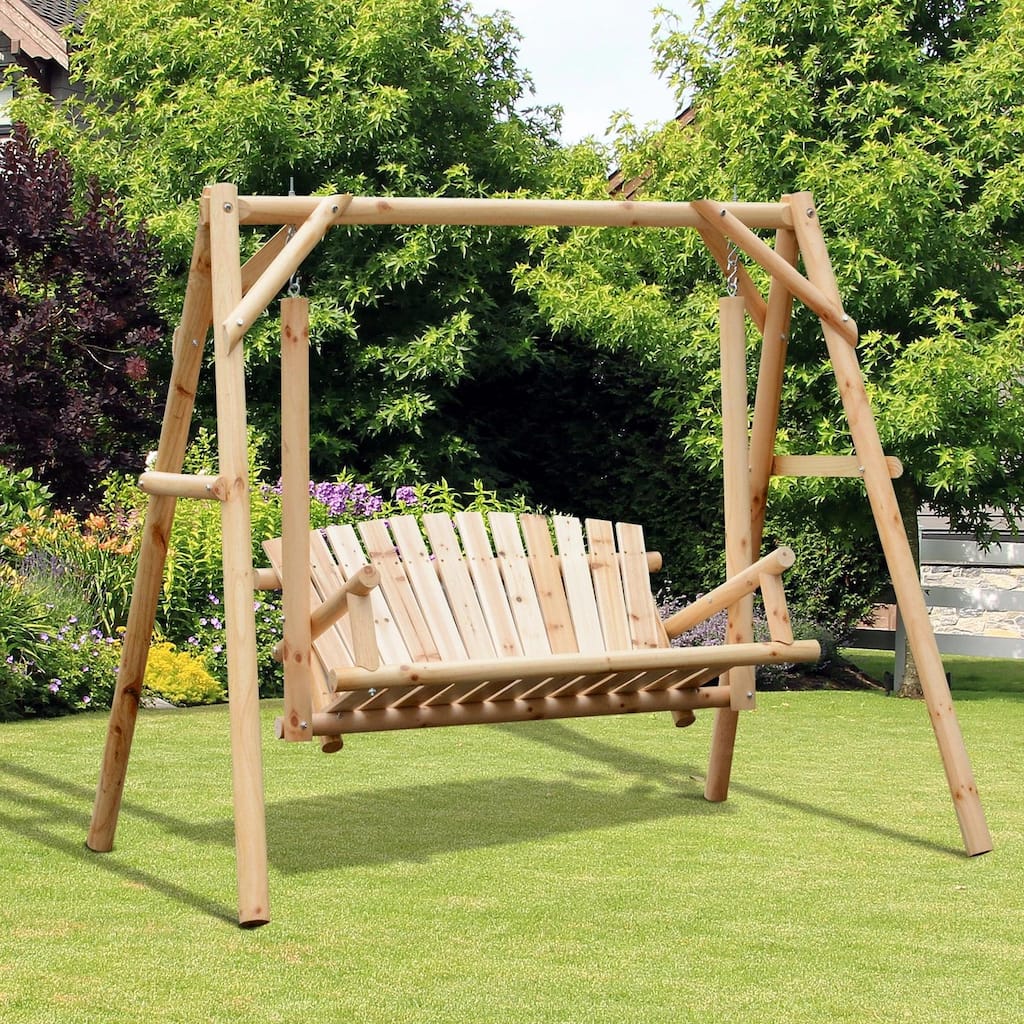2-Seat Wooden Swing Bench, A-Frame, Stable Non-Slip, Solid Wood Garden