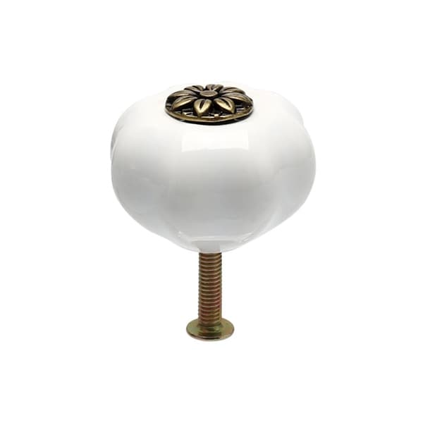 Ceramic Knobs Drawer Pumpkin Shape Pull Handle Furniture Cabinet Door Cupboard Wardrobe DresserAccessories White - 1pcs