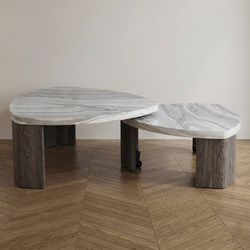 Furniture of America Elric Modern Grey and Brown Wooden Triangular Nesting Coffee Table Set of 2 with Casters - Grey and Brown
