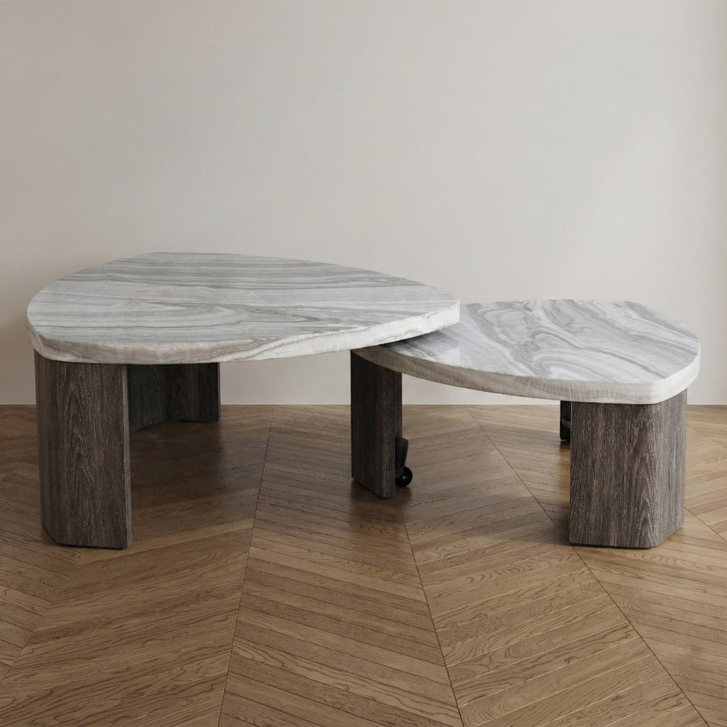 Furniture of America Elric Modern Grey and Brown Wooden Triangular Nesting Coffee Table Set of 2 with Casters