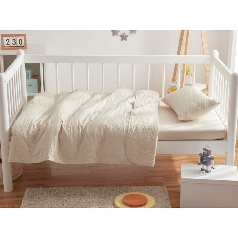 Clara Clark Ellipse Weave Toddler Bedding Set, 3PC Bedspread Set - All Season Quilted Comforter, Fitted Sheet, and Pillow Sham - Off White