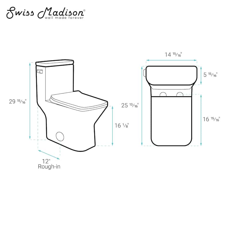 Charme One-Piece Square Toilet Left Side Flush Handle Toilet 1.28 Gpf - 25.8" x 14.95" 29.95"