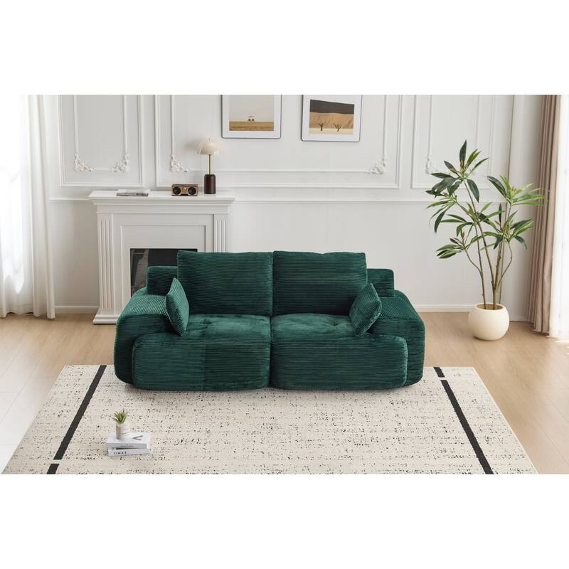 Modular Sectional 2-Seater Cloud Couch, Corduroy Upholstered Boneless Sofa, Compressed Sofa with Cushion & Throw Pillows
