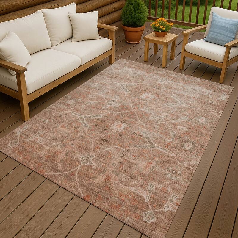Machine Washable Indoor/ Outdoor Vintage Traditional Chantille Rug