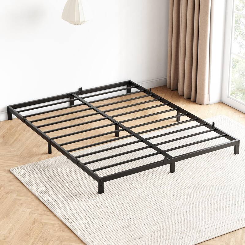 Bed Frame No Box Spring Needed, Heavy Duty Queen Platform Metal Bed Frame with Metal Slats - Black6 - Queen
