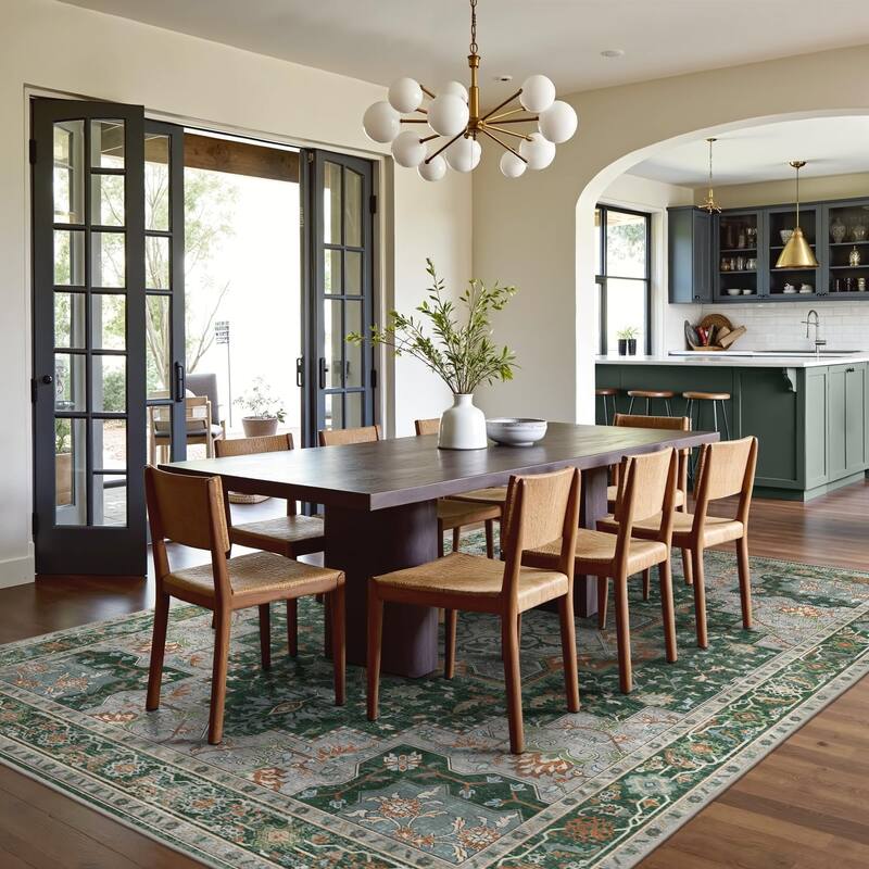 Mcow Neutral Floral Low Pile Machine Washable Non-Slip Area Rug - 8'X10'