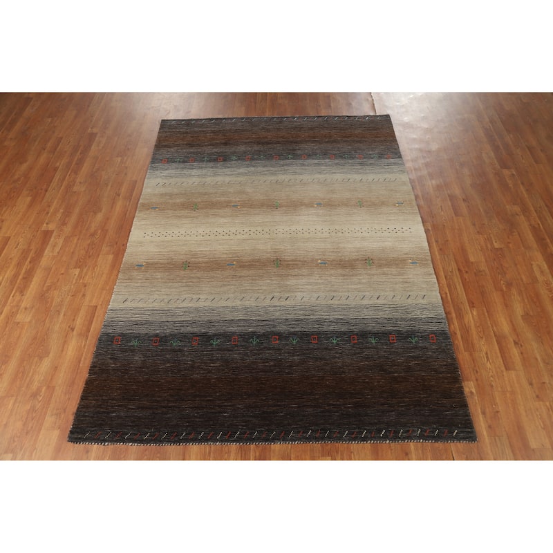 Hand Knotted Oriental 100% Wool Carpet Tribal Stripe Multi-Colored Gabbeh Area Rug - 7' 10'' X 5' 8''