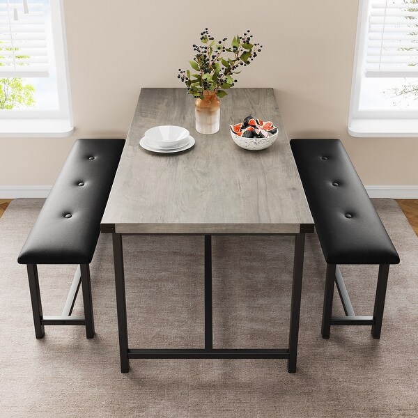 Adsg Dining Table Set for 4 Kitchen Table with Benches Black