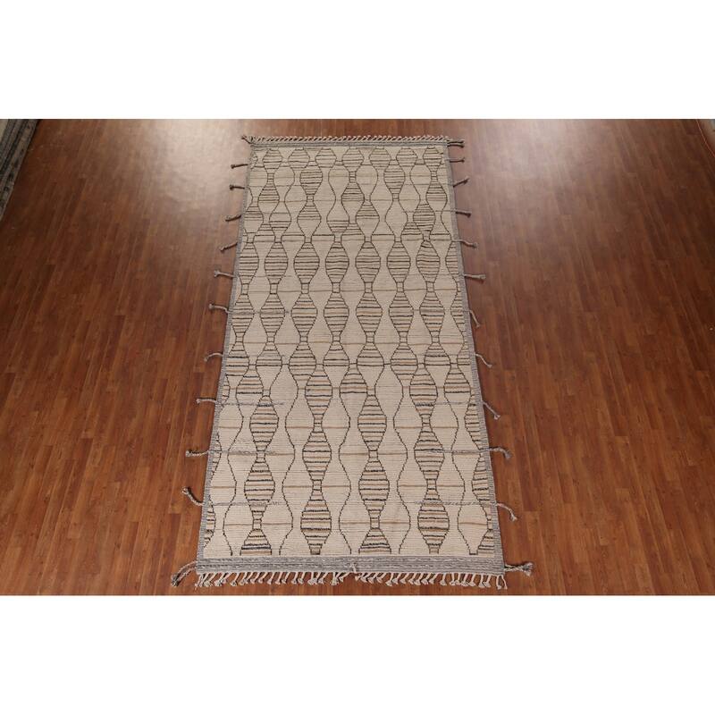 All-Over Moroccan Oriental Area Rug Handmade Beige Wool Carpet - 6'0"x 12'7"