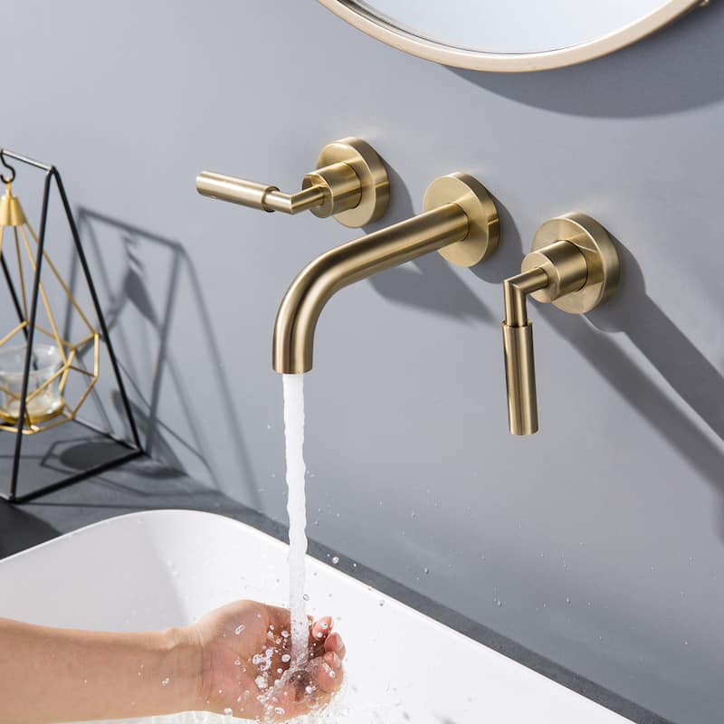 Double Handle Into the Wall Bathroom Faucet - Gold Brushed