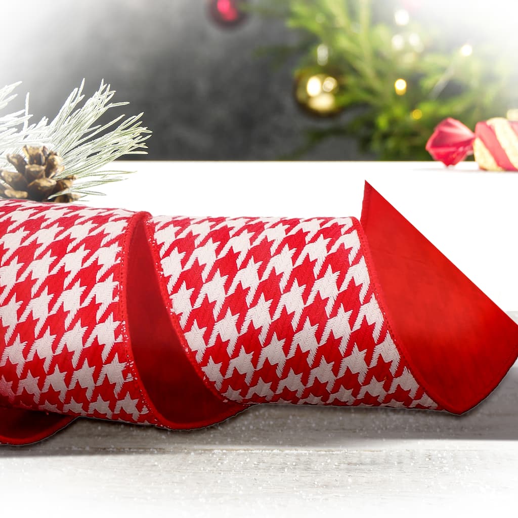 4" X 5y Woven Hounds Tooth Ribbon - 4" x 5 yards