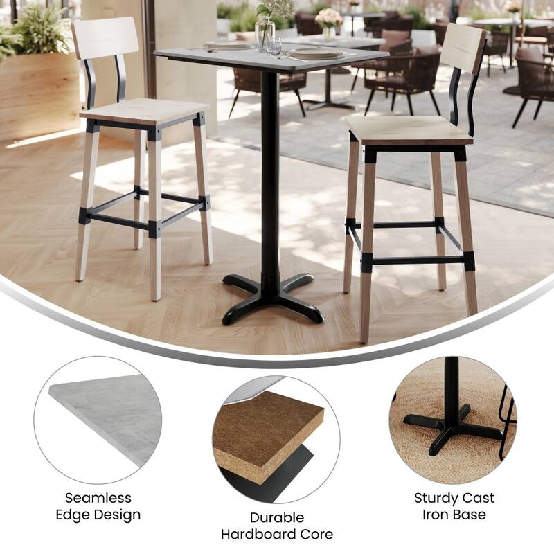 Commercial HPL Tabletop with Bar Height Crisscross Base - 29.75"W x 23.75"D x 42"H