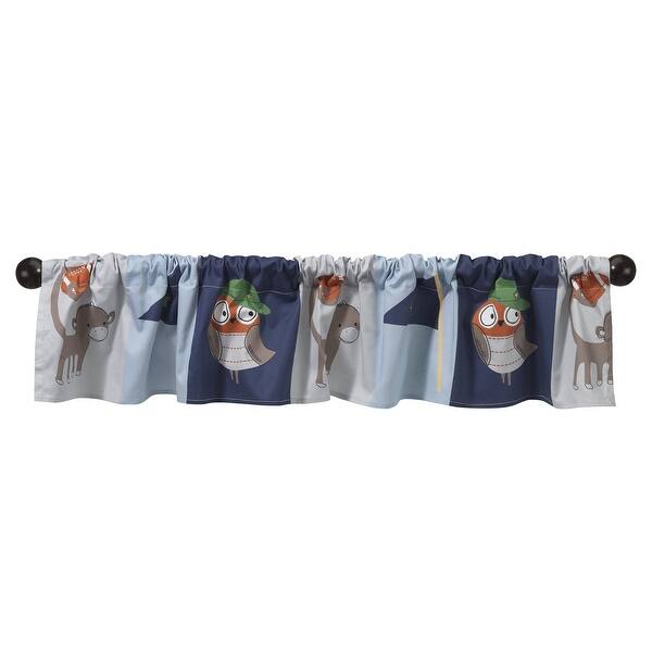 slide 1 of 1, Bedtime Originals Baby League Blue/Gray Owl and Monkey Sports Window Valance