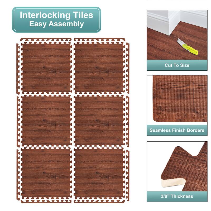 Sorbus 120 Sq. Ft. Wood Grain Floor Tiles Foam Mat EVA Interlocking Mats Tile 3/8-Inch Thick Flooring Wood Puzzle Exercise Mats