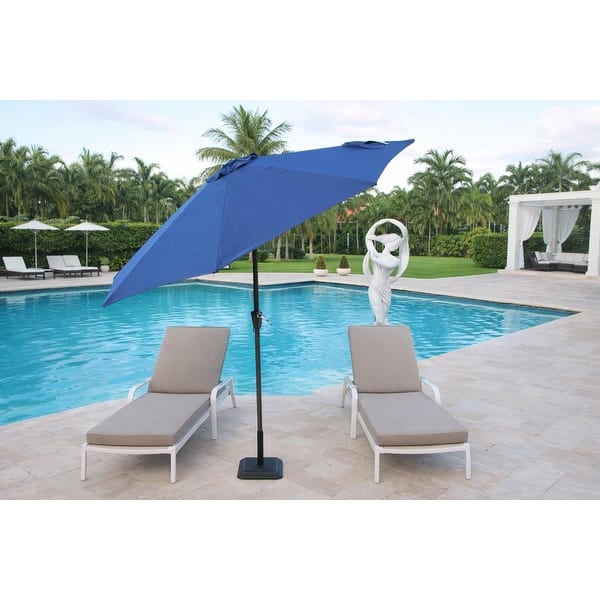 blue patio umbrella sale Bellini Home and Gardens Blu11909-1 9 ft Round Aluminum Outdoor Market Umbrella, Crank Lift, Auto-Tilt in Cobalt Navy Blue Olefin All-weather Fabric