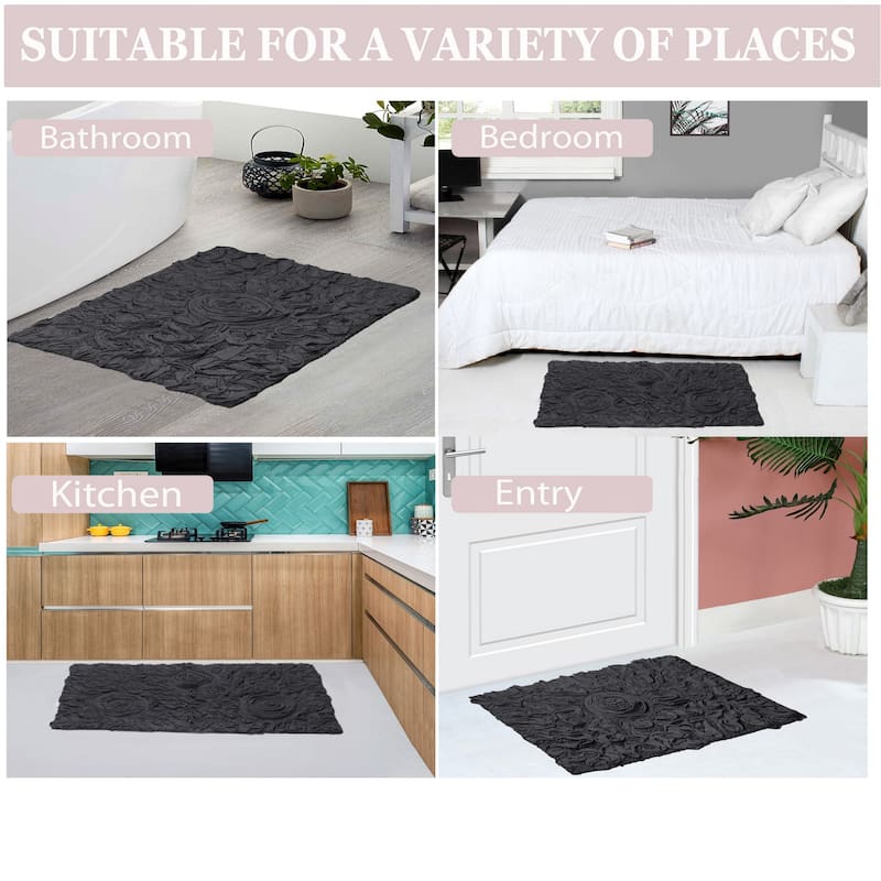 Bell Flower Bathroom Rug, Cotton Soft, Water Absorbent Bath Rug, Non Slip Shower Rug Machine Washable 24"x40" Rectangle