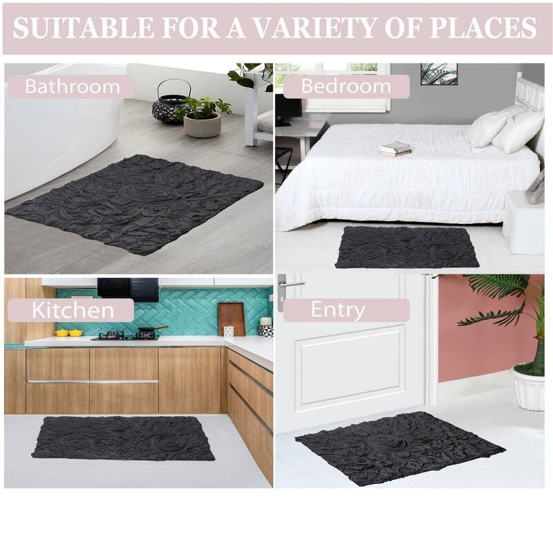 Bell Flower Collection 100% Cotton Non-Slip Bathroom Rug Set, Machine Washable Bath Rug, 5 Piece Bath Mat Set with Runner