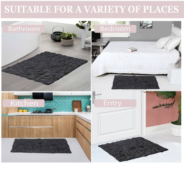 Home Weavers Bellflower Collection Absorbent Cotton Machine Washable Bath Rug