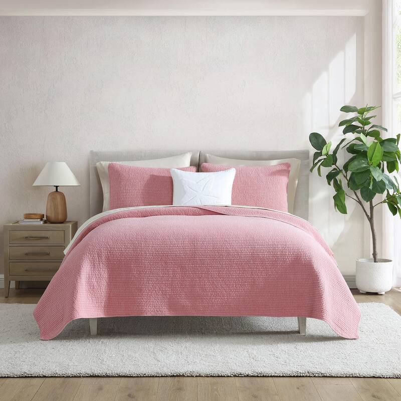 Nautica Seashore Stitch Solid Cotton Reversible Quilt Set