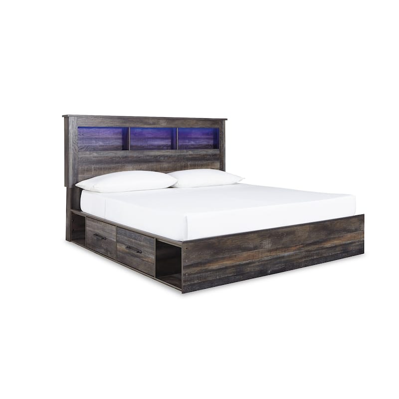 Drystan Rustic Brown Bookcase Bed with 2 Under Bed Storage Drawers