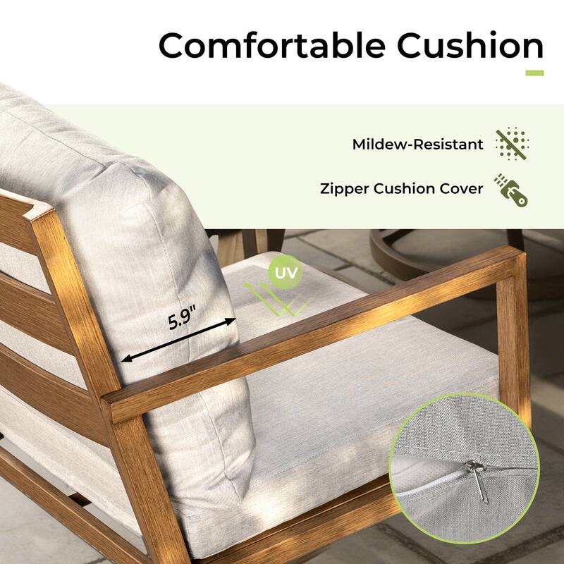 Riviera 9-Piece Brown Aluminum Patio Dining Set with Rectangular Table, 8 Swivel Dining Chairs and Light Gray Cushions