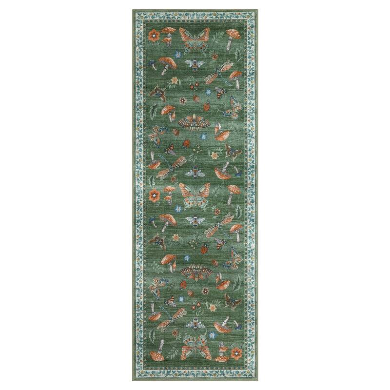 Area Rugs for Living Room Modern Insect Rug Mushroom Pattern Rug Soft Washable Non Slip Low Pile Rug