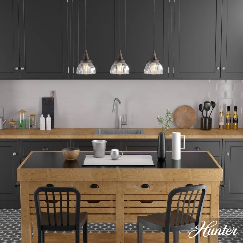 Hunter Cypress Grove 3-Light Linear Cluster Pendant - Kitchen Island, Dining Room - Industrial, Transitional, Modern