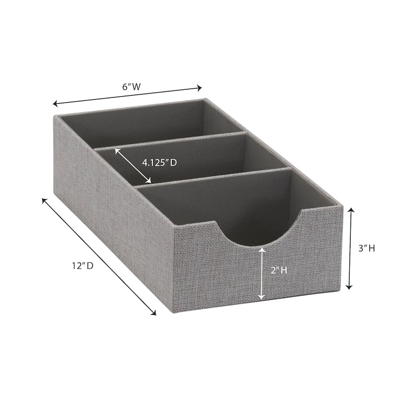 Household Essentials Accessory Organizer with Fabric Covering and Three Compartments - 12.0"L x 6.0"W x 3.0"H